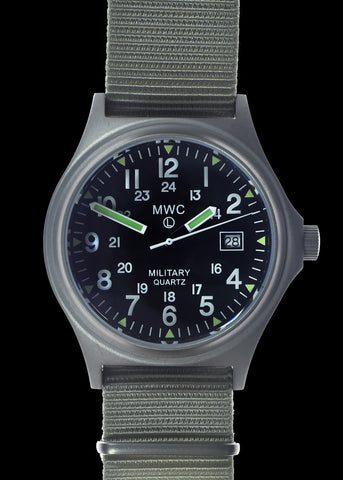 MWC G10 - Remake of the 1982 to 1999 Series Watch in Black PVD Steel with 12/24 NATO dial Pattern, Plexiglass Crystal and Battery Hatch