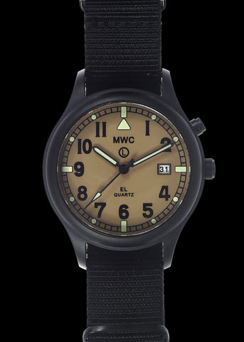 MWC G10EL Black PVD Steel General Service Watch with Sand Coloured Electroluminescent (EL) Backlit Dial