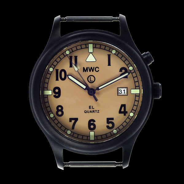 MWC G10EL Black PVD Steel General Service Watch with Sand Coloured Electroluminescent (EL) Backlit Dial