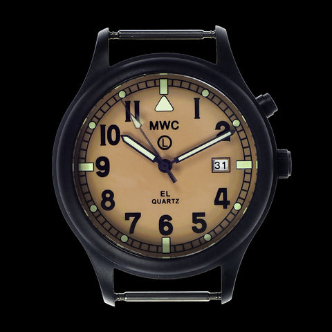 MWC G10EL Black PVD Steel General Service Watch with Sand Coloured Electroluminescent (EL) Backlit Dial
