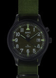 MWC G10EL Black PVD Steel General Service Watch with Olive Drab Electroluminescent (EL) Backlit Dial