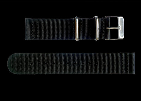22mm Black Leather NATO Military Watch Strap