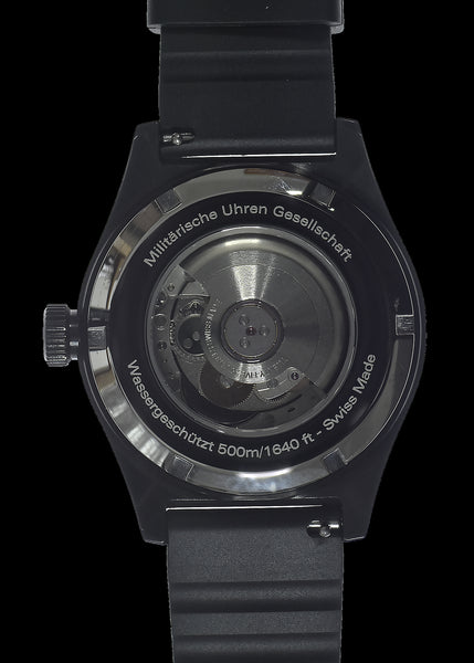 MWC Swiss Made 500m (1640ft) Water Resistant Automatic Divers Watch in Black PVD Stainless Steel With Sapphire Crystal, Ceramic Bezel and Helium Valve