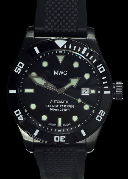 MWC Swiss Made 500m (1640ft) Water Resistant Automatic Divers Watch in Black PVD Stainless Steel With Sapphire Crystal, Ceramic Bezel and Helium Valve