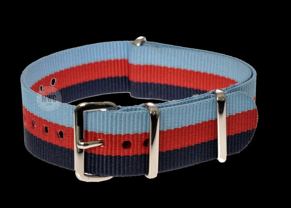 20mm NATO Strap in Navy Blue, Red and Sky Blue Bands