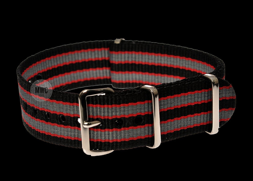 20mm Black, Red and Grey NATO Military Watch Strap