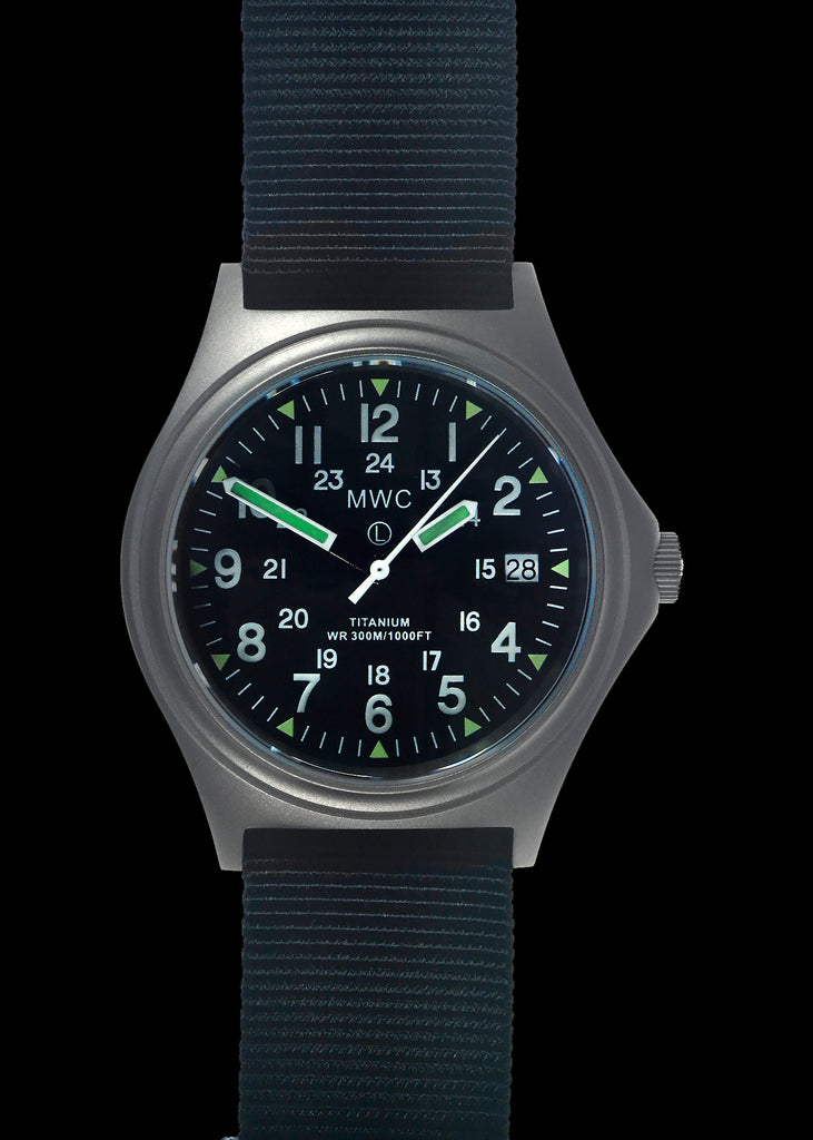 MWC Titanium General Service Watch, 300m Water Resistant, 10 Year Battery Life, Luminova, Sapphire Crystal and 12/24 Dial Format (Date Version)