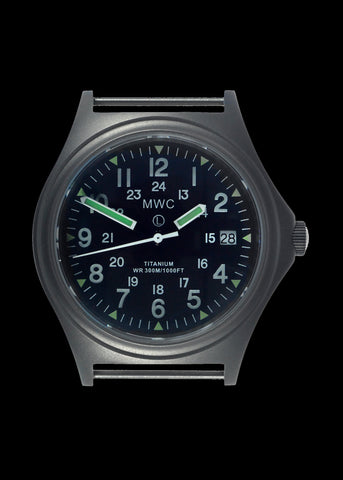 MWC Titanium General Service Watch, 300m Water Resistant, 10 Year Battery Life, Luminova, Sapphire Crystal and 12/24 Dial Format (Date Version)