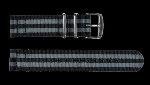 2 Piece 20mm Grey NATO Military Watch Strap in Ballistic Nylon with Black PVD Steel Fasteners
