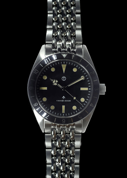 MWC Classic 1960s Pattern Dual Time Zone Divers Watch with Retro Luminova Paint and a Hybrid Mechanical/Quartz Movement on a Matching Steel Bracelet