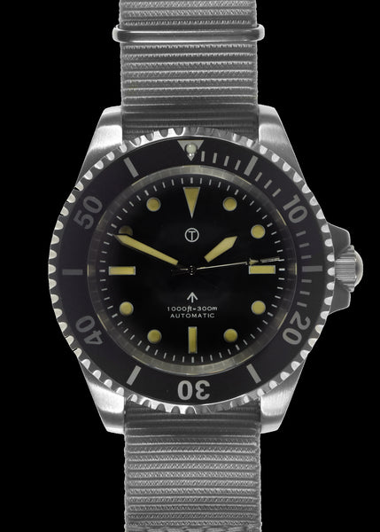 MWC 24 Jewel 1982 Pattern 300m Automatic Military Divers Watch with Sapphire Crystal on a NATO Webbing Strap (Non Date Version)